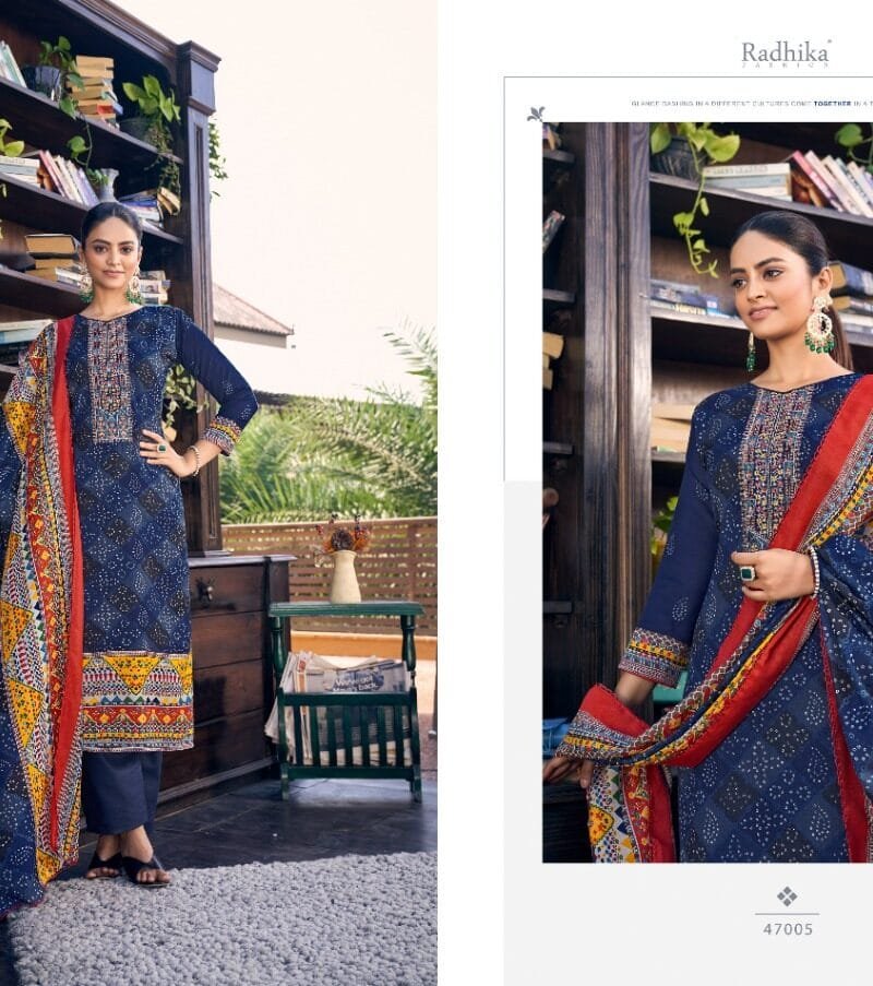 Aarohi Azara Cotton Slab Designer Print With Embroidery Work