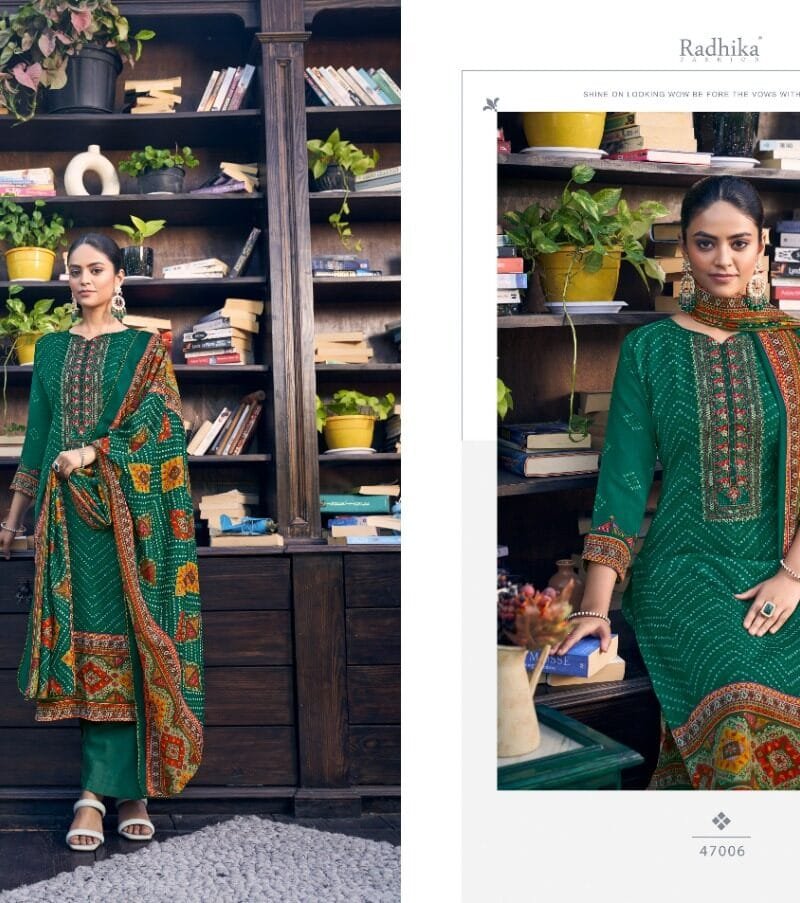 Aarohi Azara Cotton Slab Designer Print With Embroidery Work