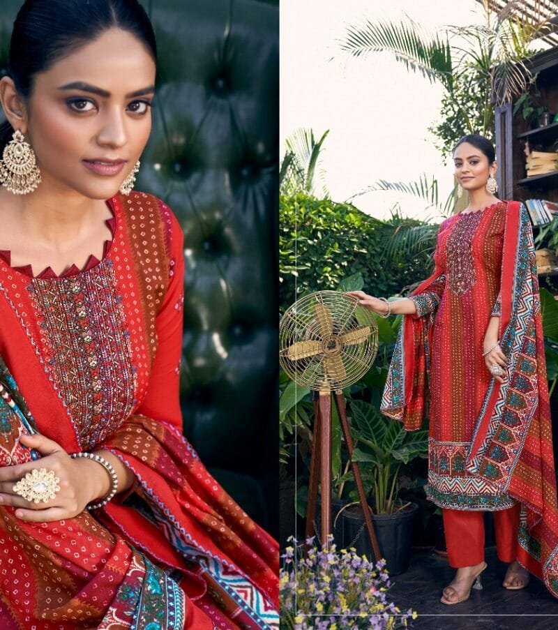 Aarohi Azara Cotton Slab Designer Print With Embroidery Work