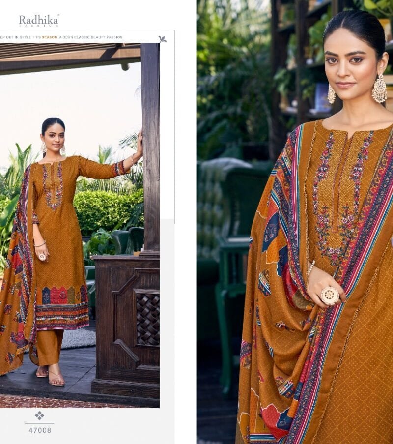 Aarohi Azara Cotton Slab Designer Print With Embroidery Work