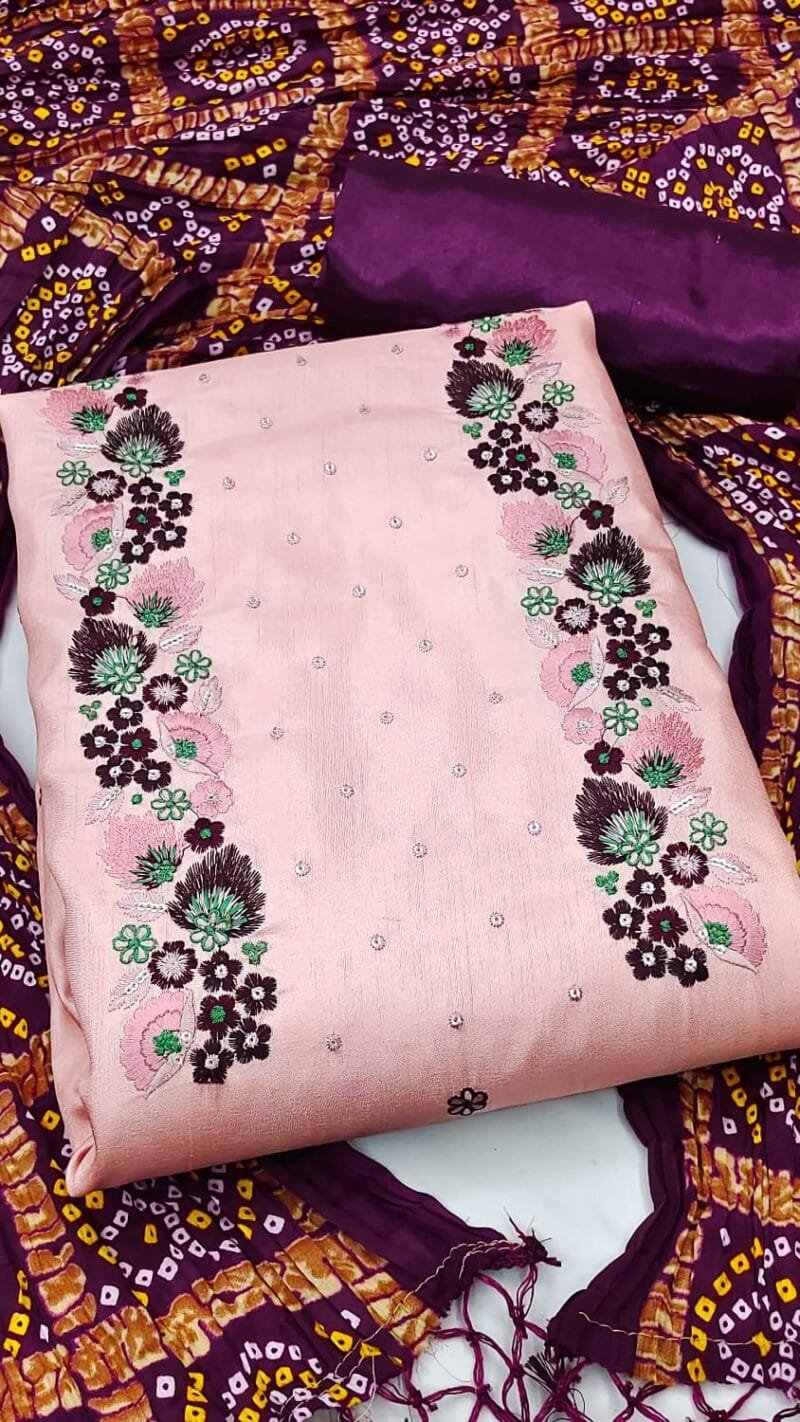 Coco Silk Cotton with Chinon Bandhani Print Dupatta Wholesale Dress Material