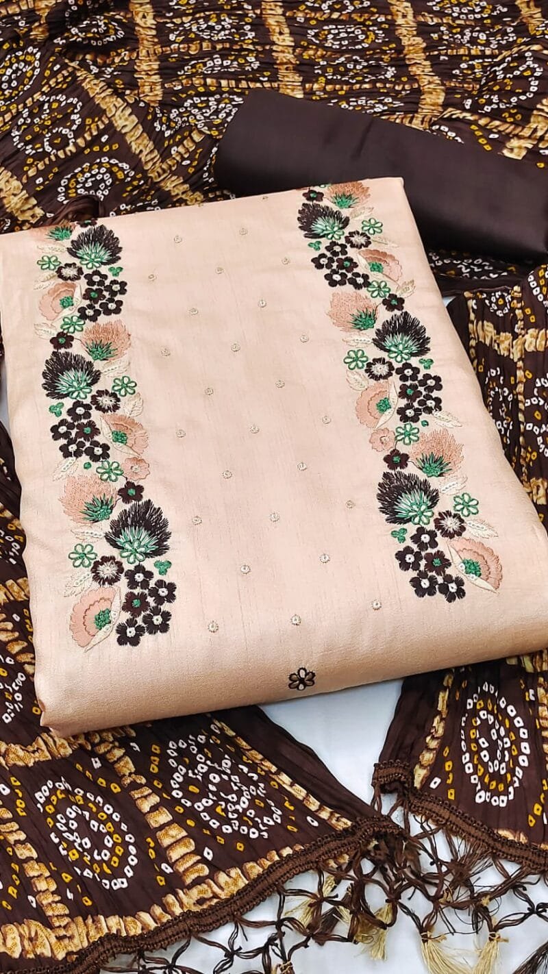Coco Silk Cotton with Chinon Bandhani Print Dupatta Wholesale Dress Material