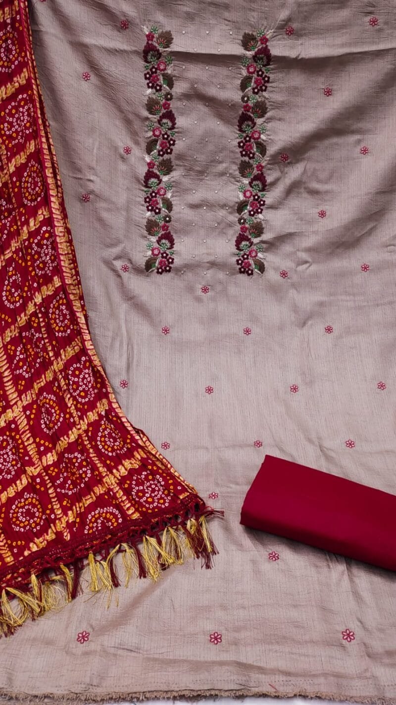 Coco Silk Cotton with Chinon Bandhani Print Dupatta Wholesale Dress Material