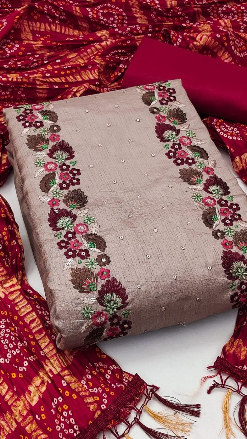 Coco Silk Cotton with Chinon Bandhani Print Dupatta Wholesale Dress Material