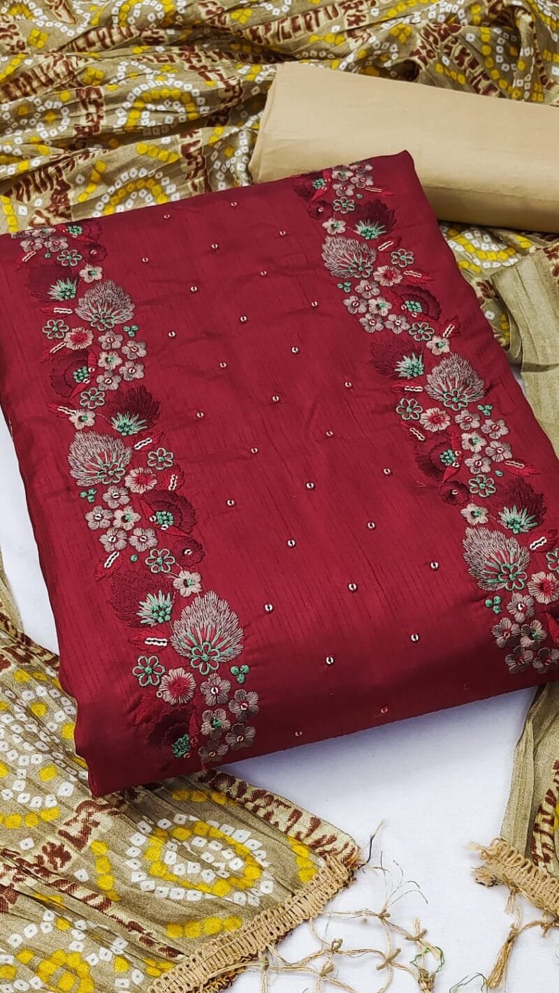Coco Silk Cotton with Chinon Bandhani Print Dupatta Wholesale Dress Material
