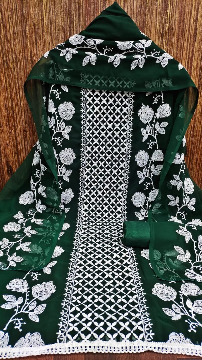 Georgette Lucknow Chiken Work Wholesale Dress Material