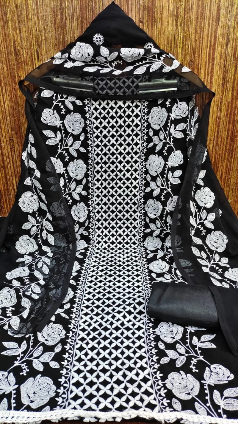 Georgette Lucknow Chiken Work Wholesale Dress Material