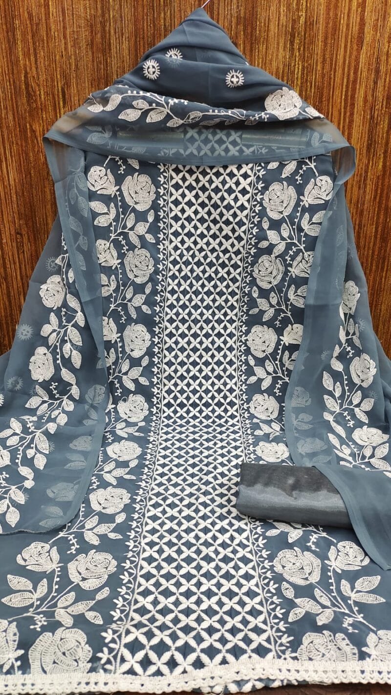 Georgette Lucknow Chiken Work Wholesale Dress Material