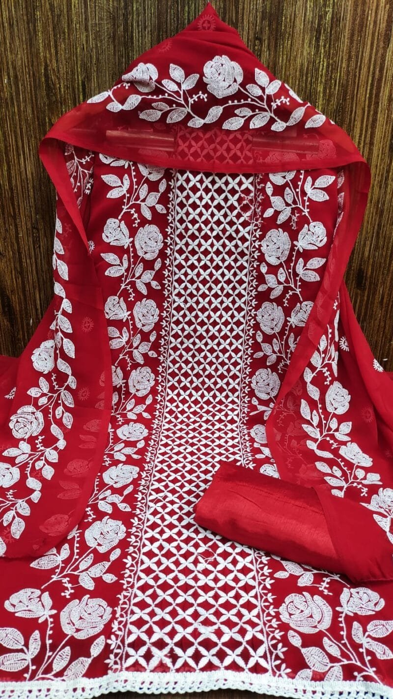 Georgette Lucknow Chiken Work Wholesale Dress Material