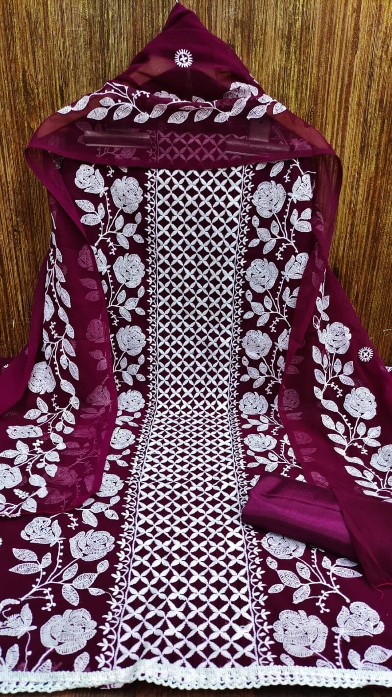 Georgette Lucknow Chiken Work Wholesale Dress Material