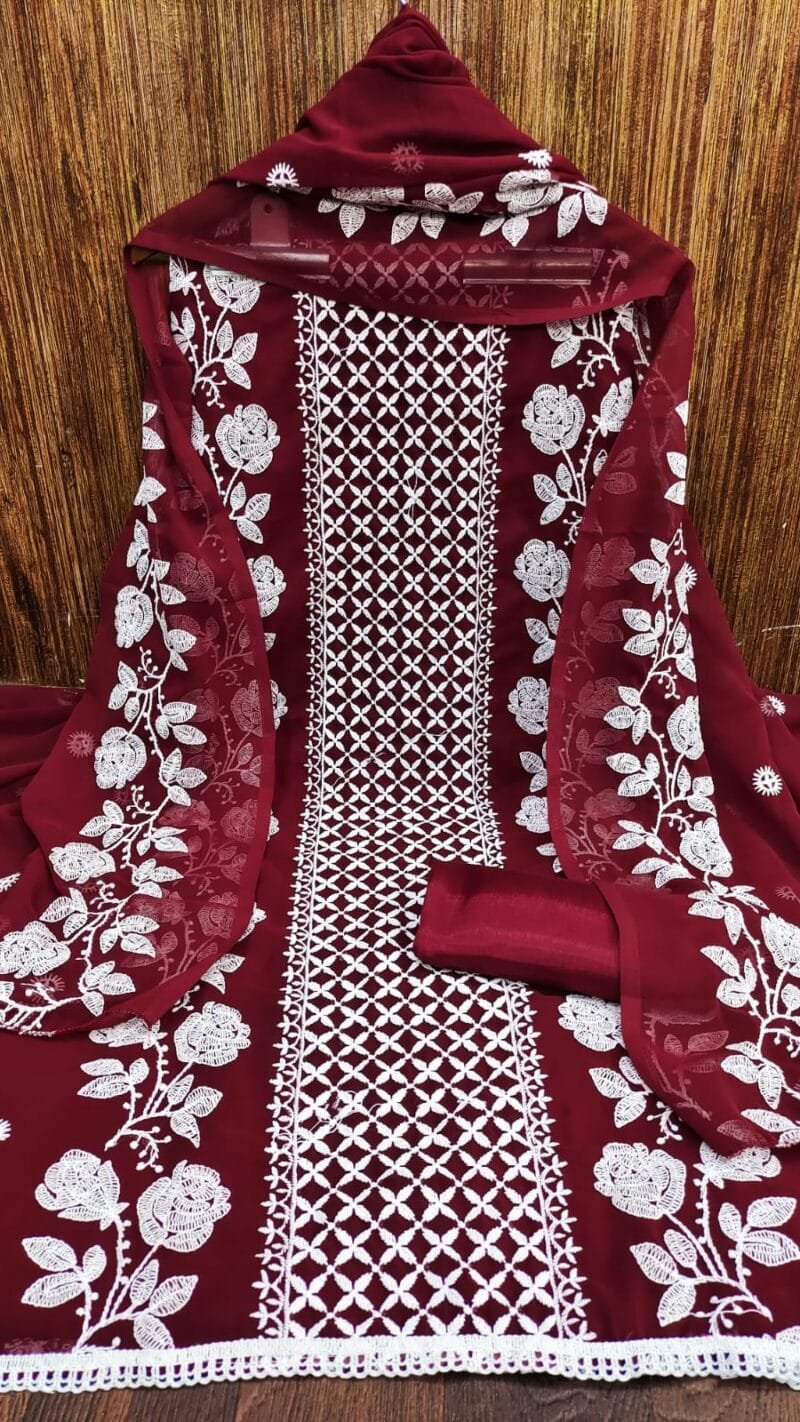 Georgette Lucknow Chiken Work Wholesale Dress Material