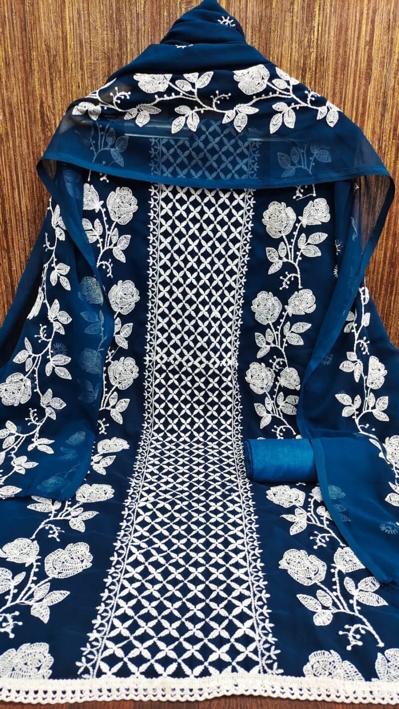 Georgette Lucknow Chiken Work Wholesale Dress Material