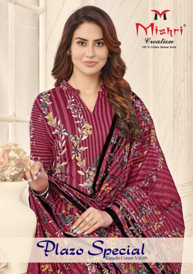 Mishri Plazo Special Karachi Cotton Vol 8 Wholesale Cotton Dress Material