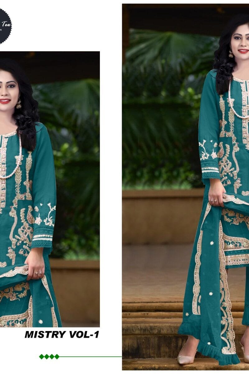 Mistri Vol 1 Mehbbob Tex Organza Pakistani Salwar Suits