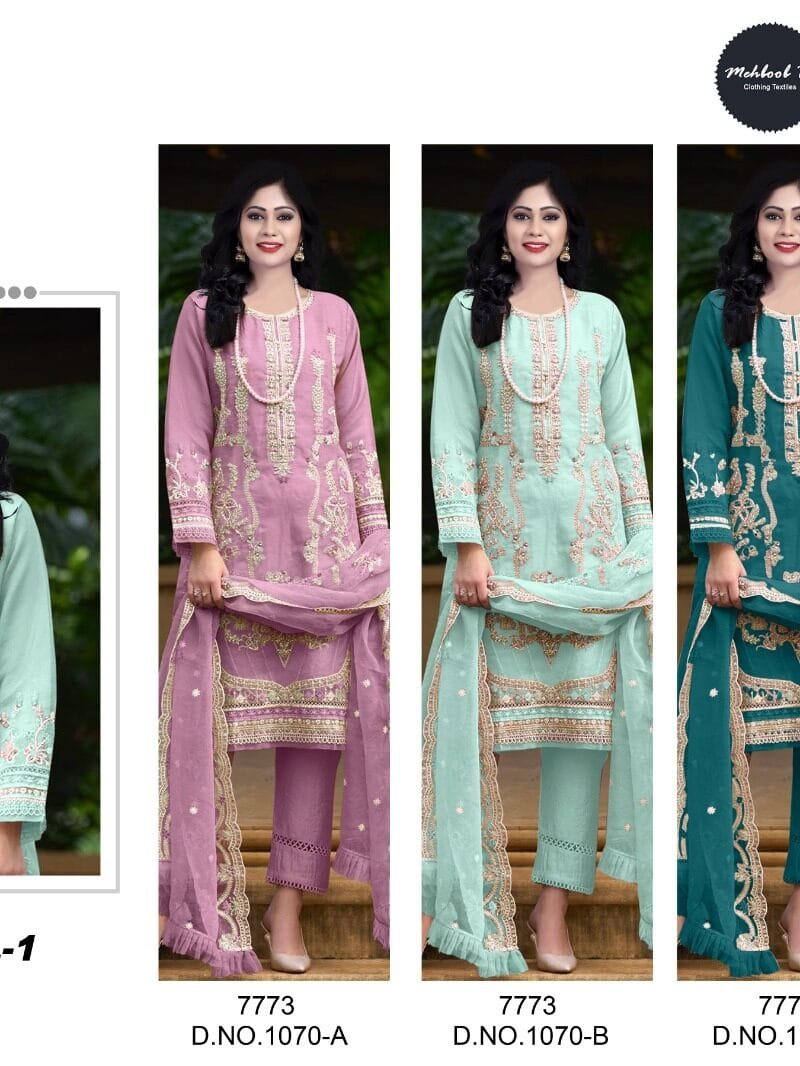 Mistri Vol 1 Mehbbob Tex Organza Pakistani Salwar Suits