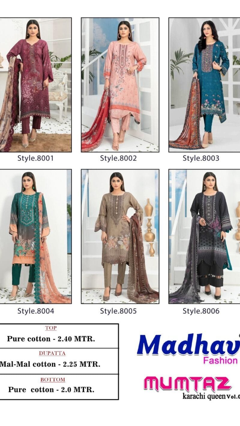 Mumtaz Karachi Vol 8 Madhav Fashion Wholesale Cotton Dress Material