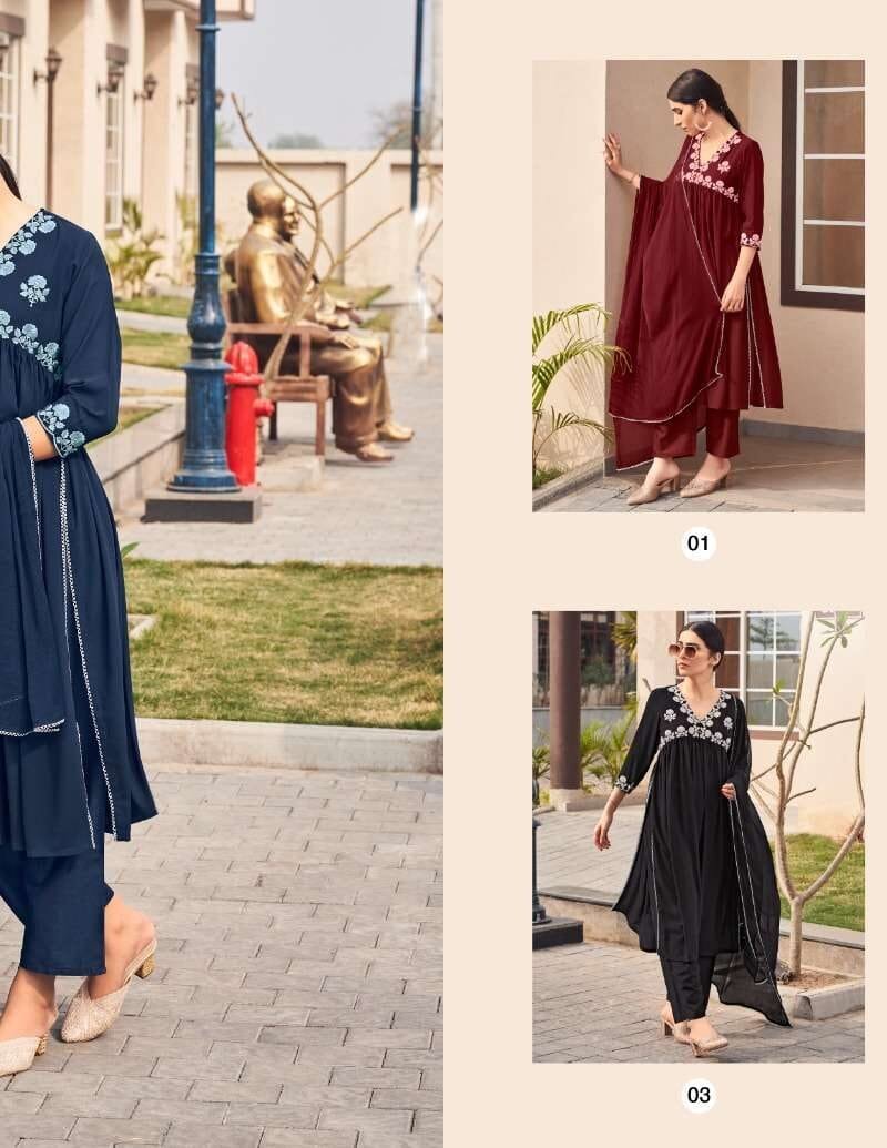 Naveli 100miles Alia Cut Kurti Pant Dupatta Readymade