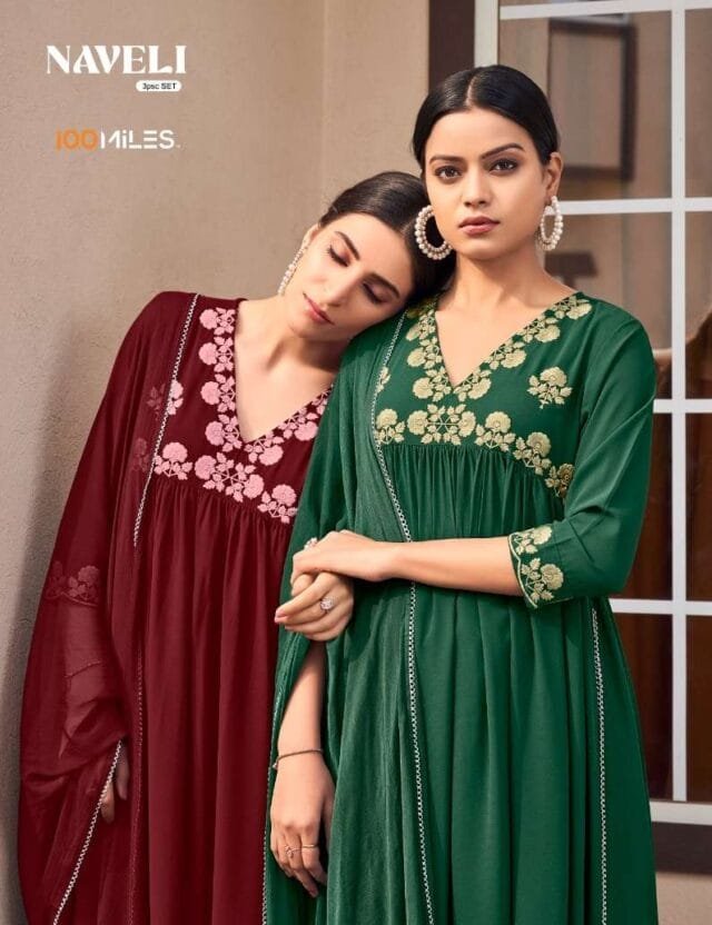 Naveli 100miles Alia Cut Kurti Pant Dupatta Readymade