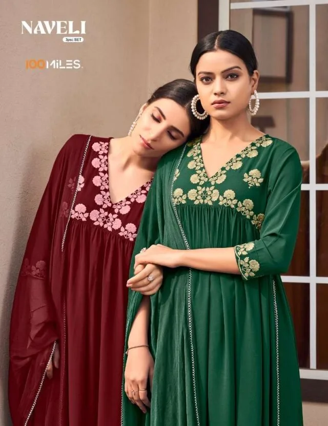 Naveli 100miles Alia Cut Kurti Pant Dupatta Readymade