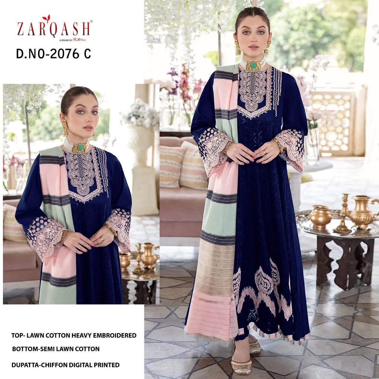 Noor Jahan Z-2076 Zarqash Lawn Cotton Pakistani Salwar Suits