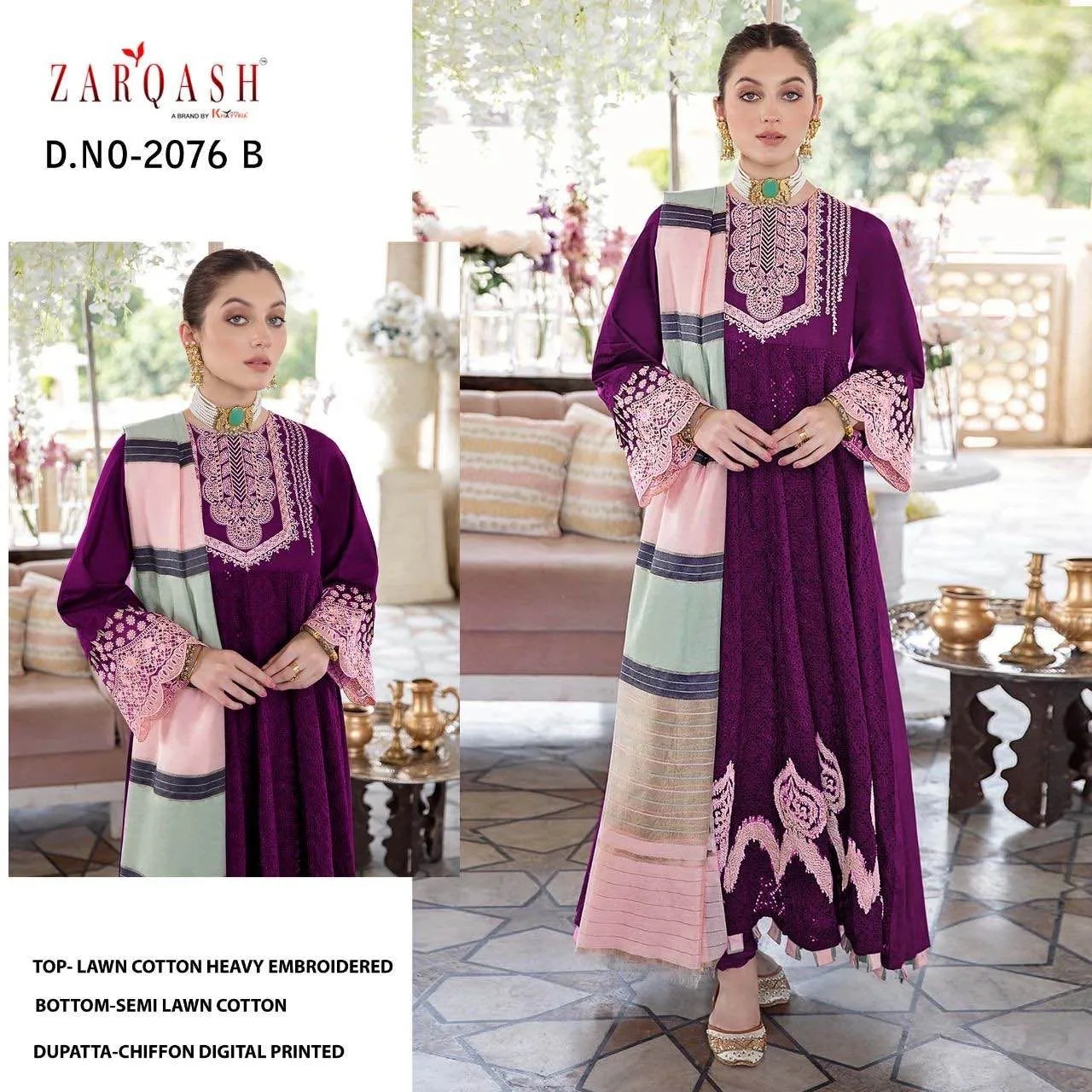 Noor Jahan Z-2076 Zarqash Lawn Cotton Pakistani Salwar Suits