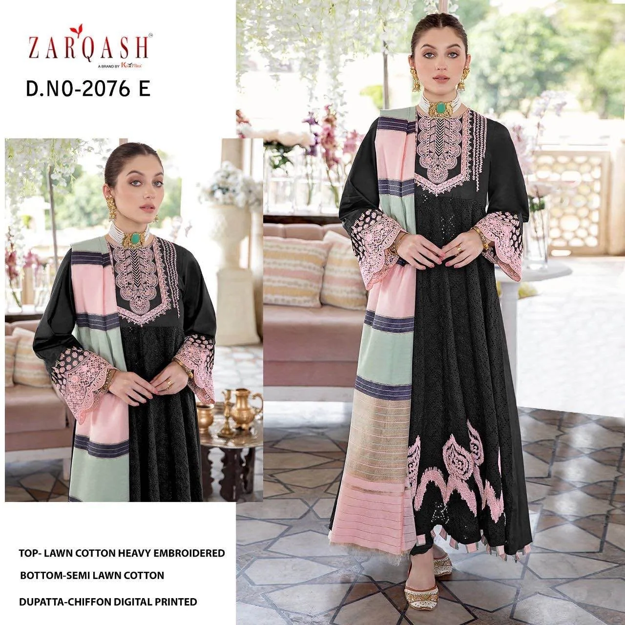 Noor Jahan Z-2076 Zarqash Lawn Cotton Pakistani Salwar Suits