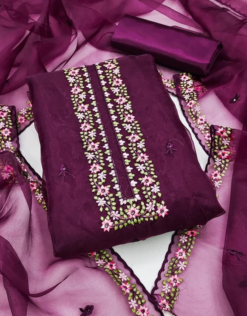 Organza Silk With Multi Sequence Work Wholesale Dress Material