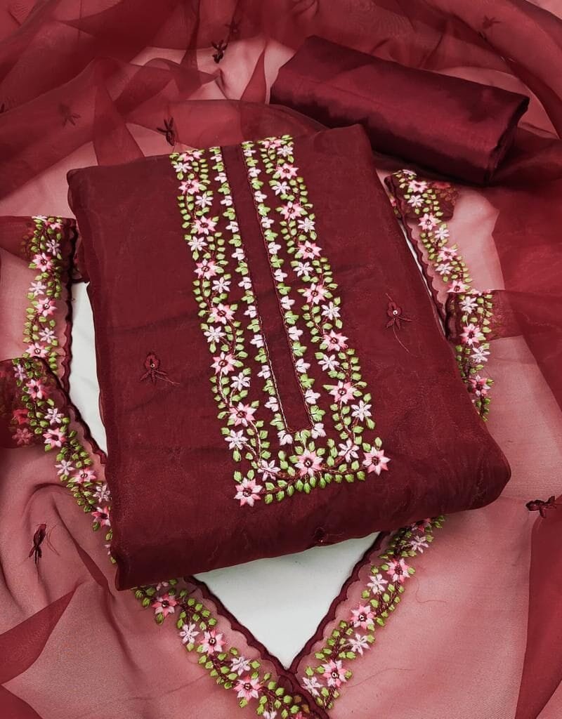 Organza Silk With Multi Sequence Work Wholesale Dress Material