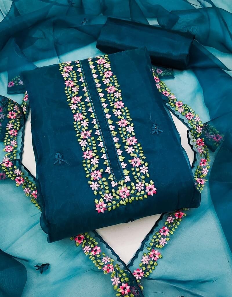 Organza Silk With Multi Sequence Work Wholesale Dress Material