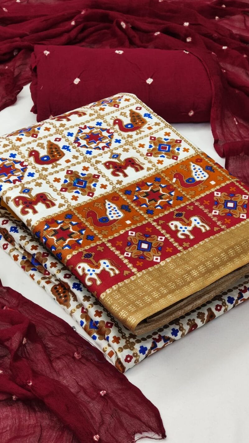 Printed Rayon with Bandhej Suit Wholesale Dress Material