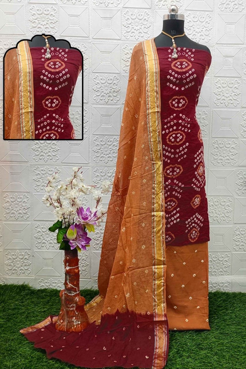 Dharmik Fashion Women,s pure cotton unstiched rajasthani Bandhani dress  material free size (Brown) : Amazon.in: Fashion