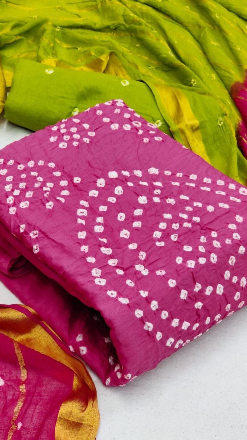 Pure Satin Cotton Bandhani Wholesale Dress Material