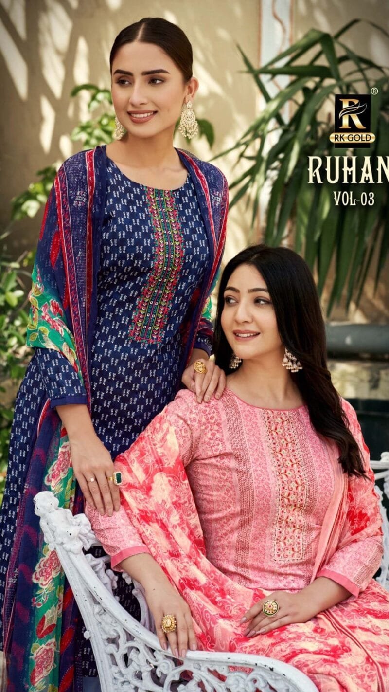 Ruhaani Vol 3 Rk Gold Pure Jam With Embroidery Wholesale Dress Material