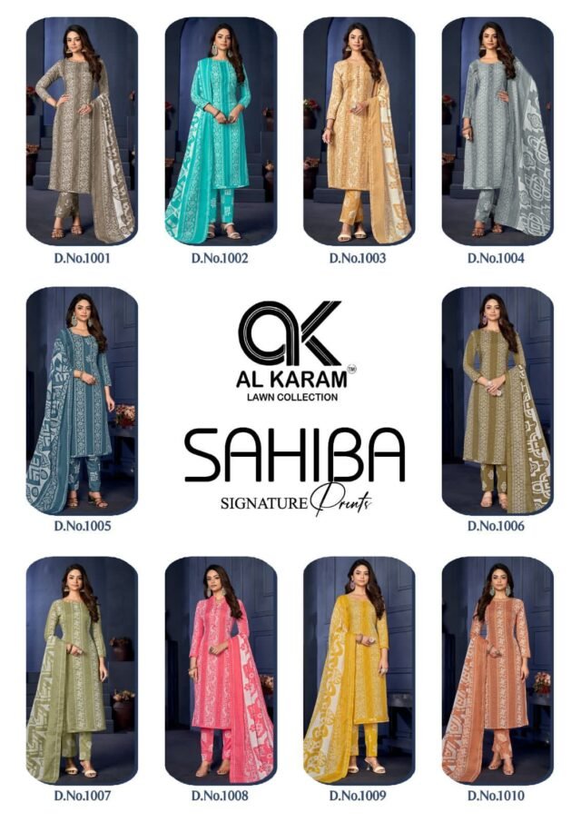 Sahiba Signature Print Al Karam Wholesale Cotton Dress Material