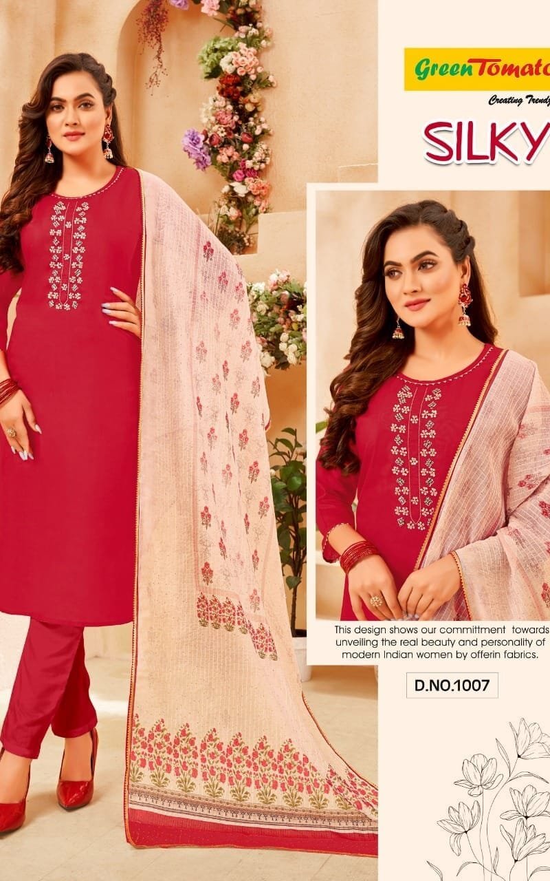 Silky Green Tomato Readymade 3 Piece Set