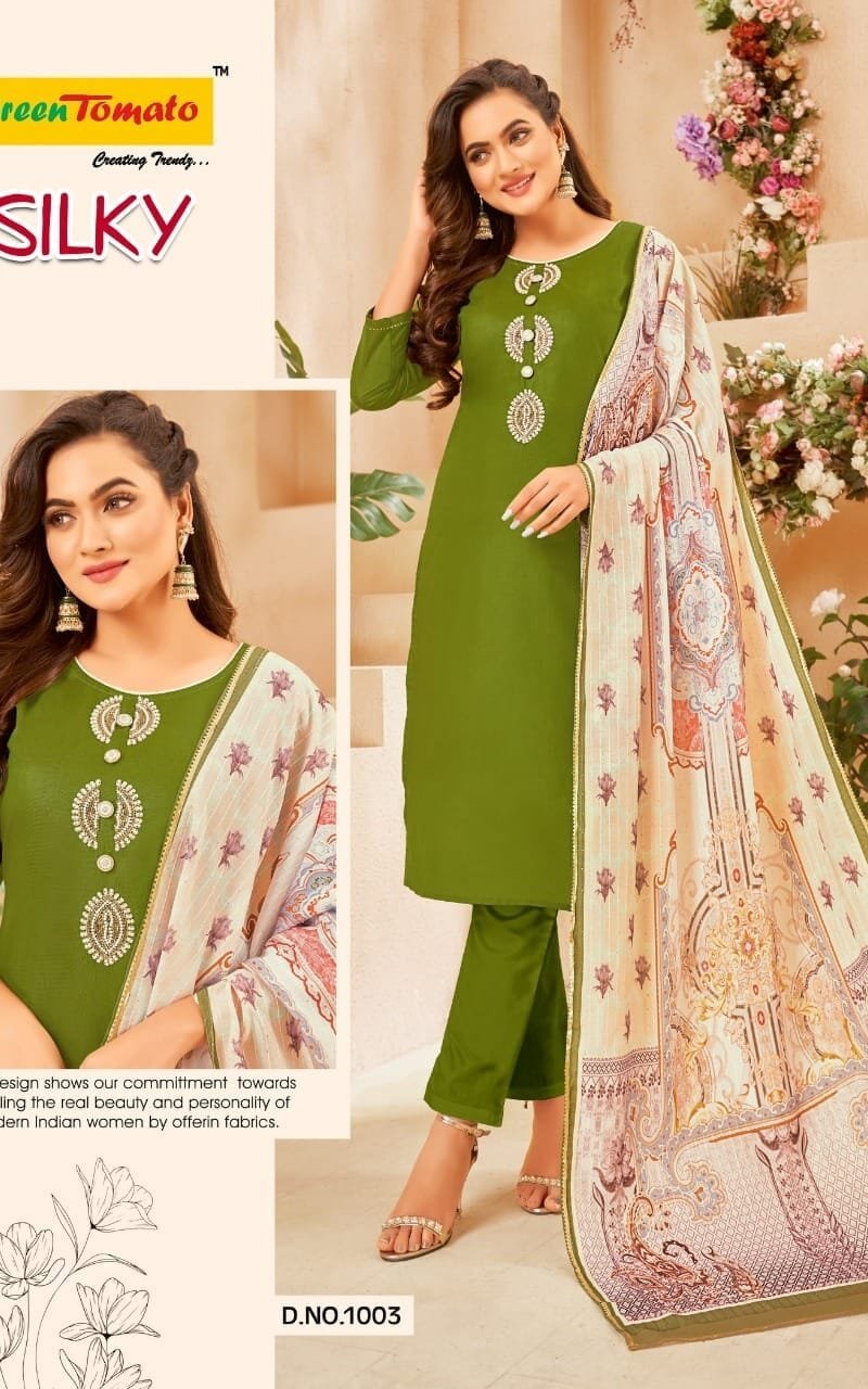 Silky Green Tomato Readymade 3 Piece Set