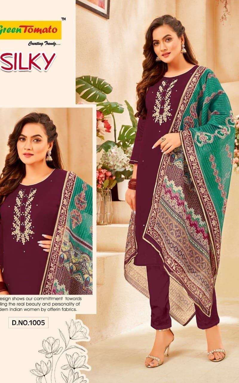 Silky Green Tomato Readymade 3 Piece Set