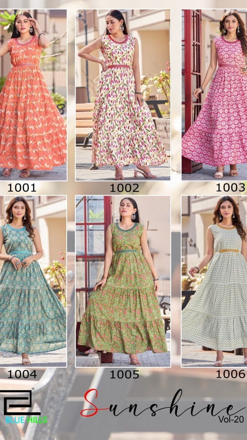 Sunshine Vol 20 Blue Hills Rayon 14kg Mill Print Kurti Wholesale