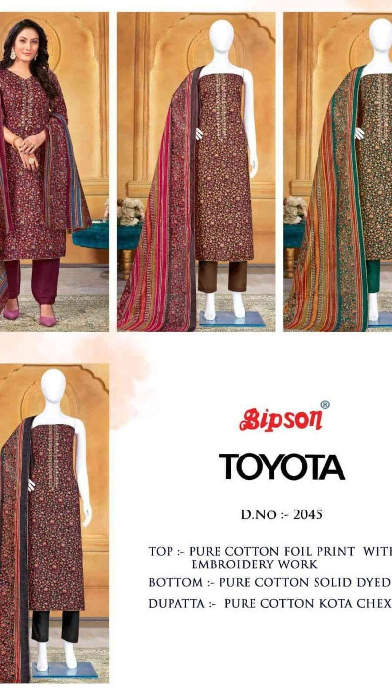 Toyota 2046 Bipson Pure Cotton Foil Print With Embroidery Work