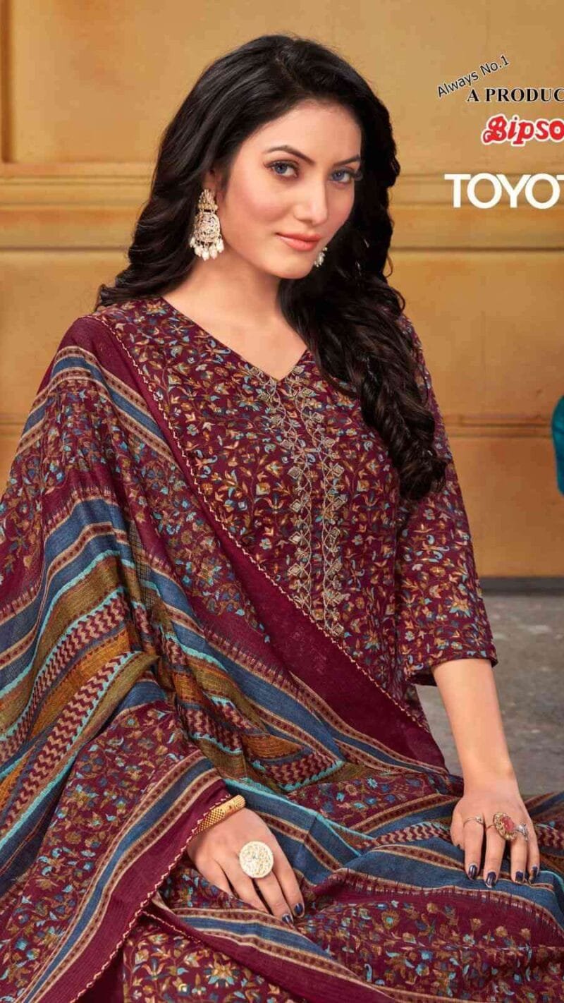 Toyota 2046 Bipson Pure Cotton Foil Print With Embroidery Work