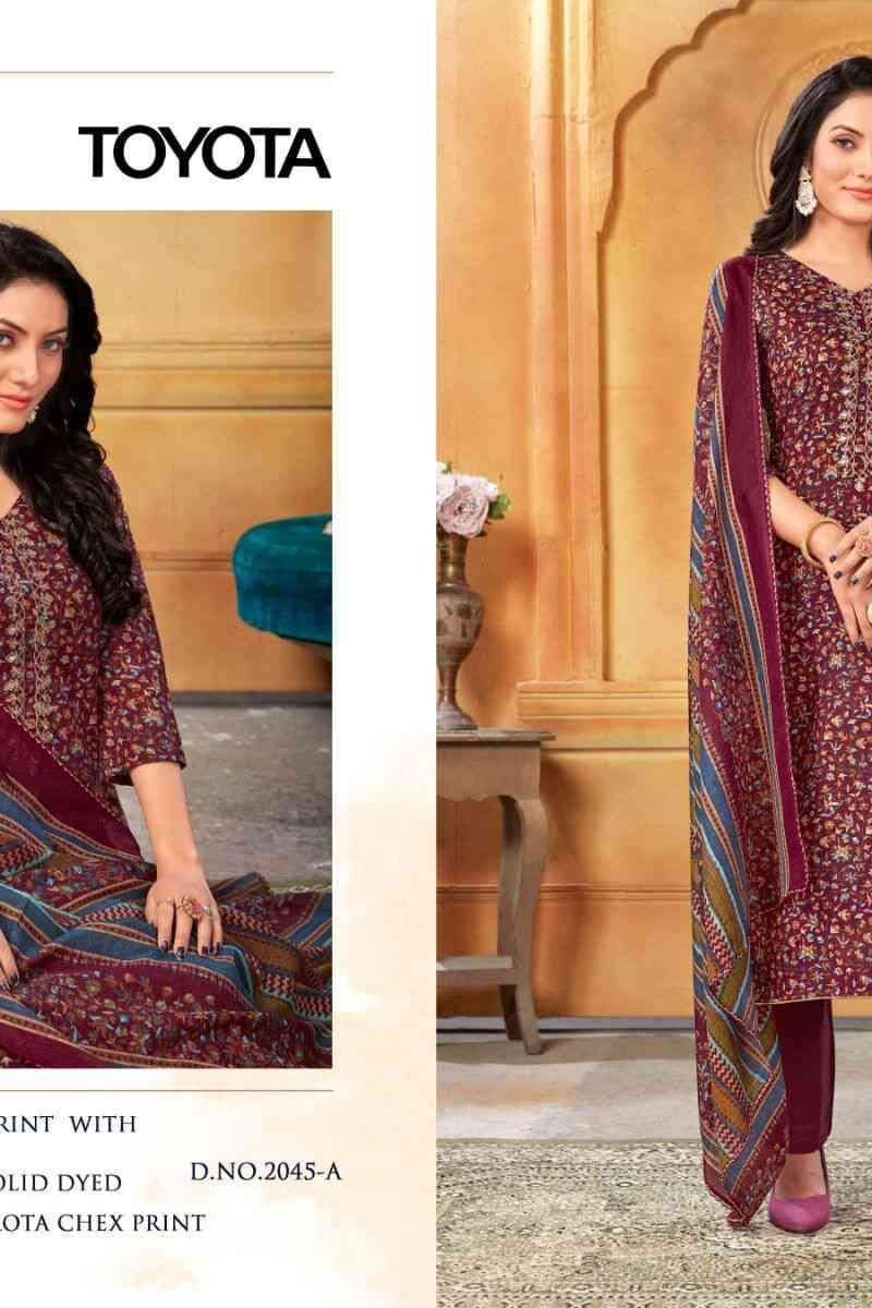 Toyota 2046 Bipson Pure Cotton Foil Print With Embroidery Work