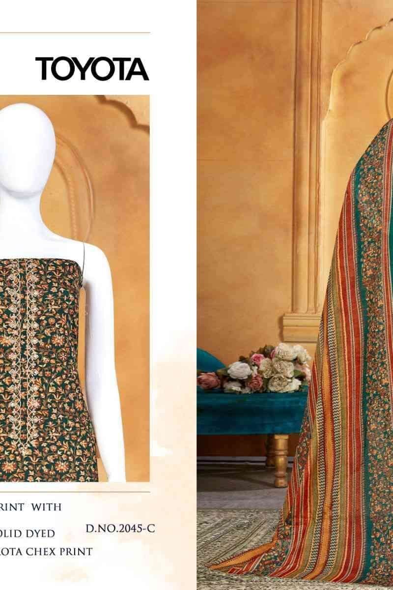 Toyota 2046 Bipson Pure Cotton Foil Print With Embroidery Work