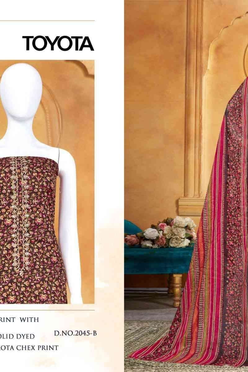 Toyota 2046 Bipson Pure Cotton Foil Print With Embroidery Work