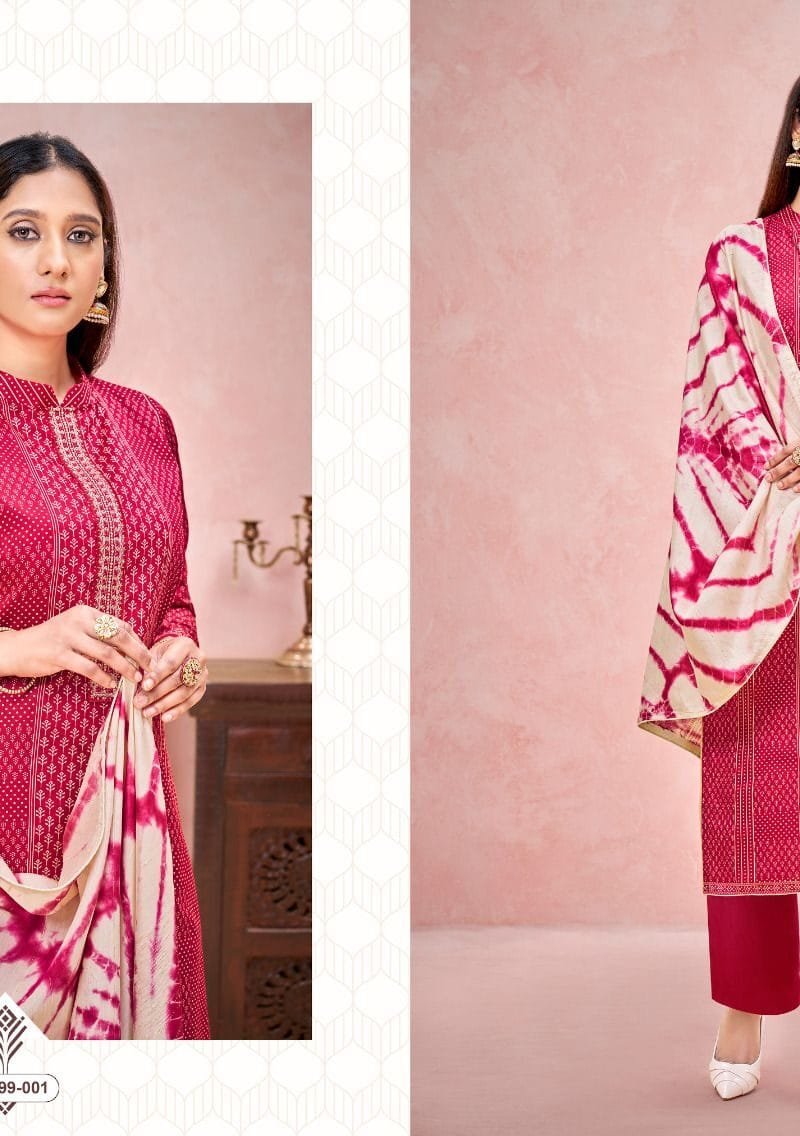Vatika Alok Suit Pure Zam Designer Print with Stitched Embroidery Tie