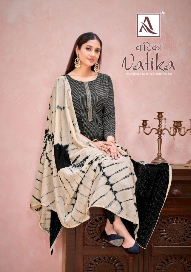 Vatika Alok Suit Pure Zam Designer Print with Stitched Embroidery Tie