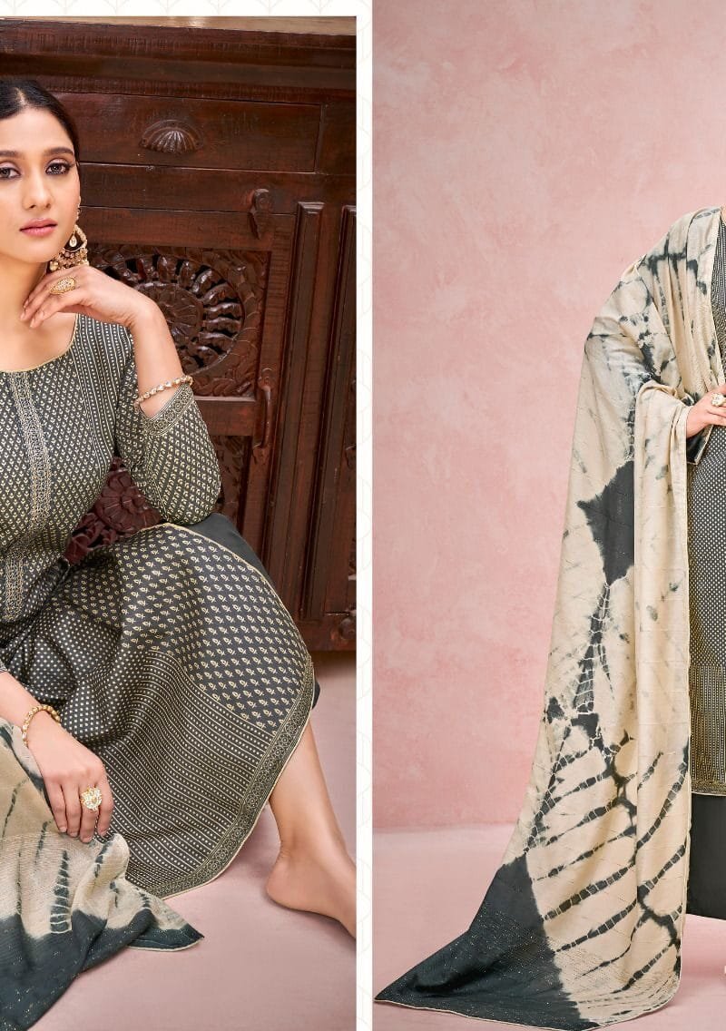 Vatika Alok Suit Pure Zam Designer Print with Stitched Embroidery Tie