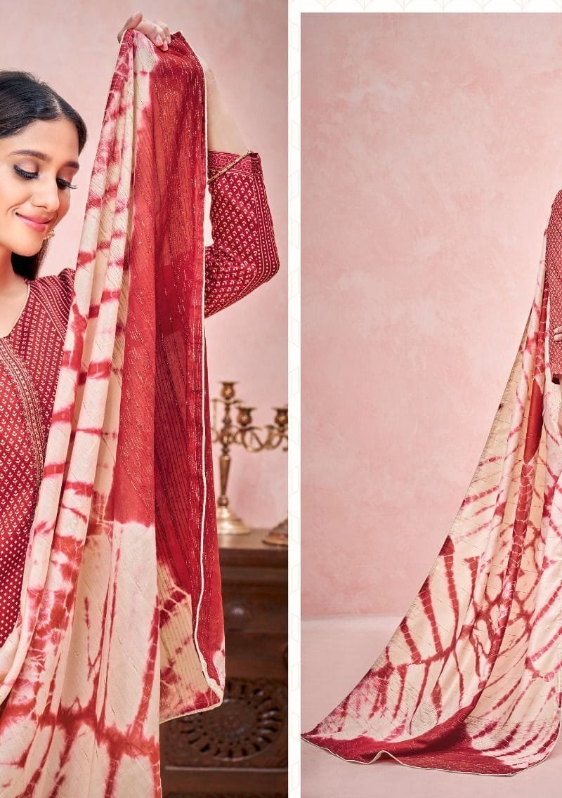 Vatika Alok Suit Pure Zam Designer Print with Stitched Embroidery Tie