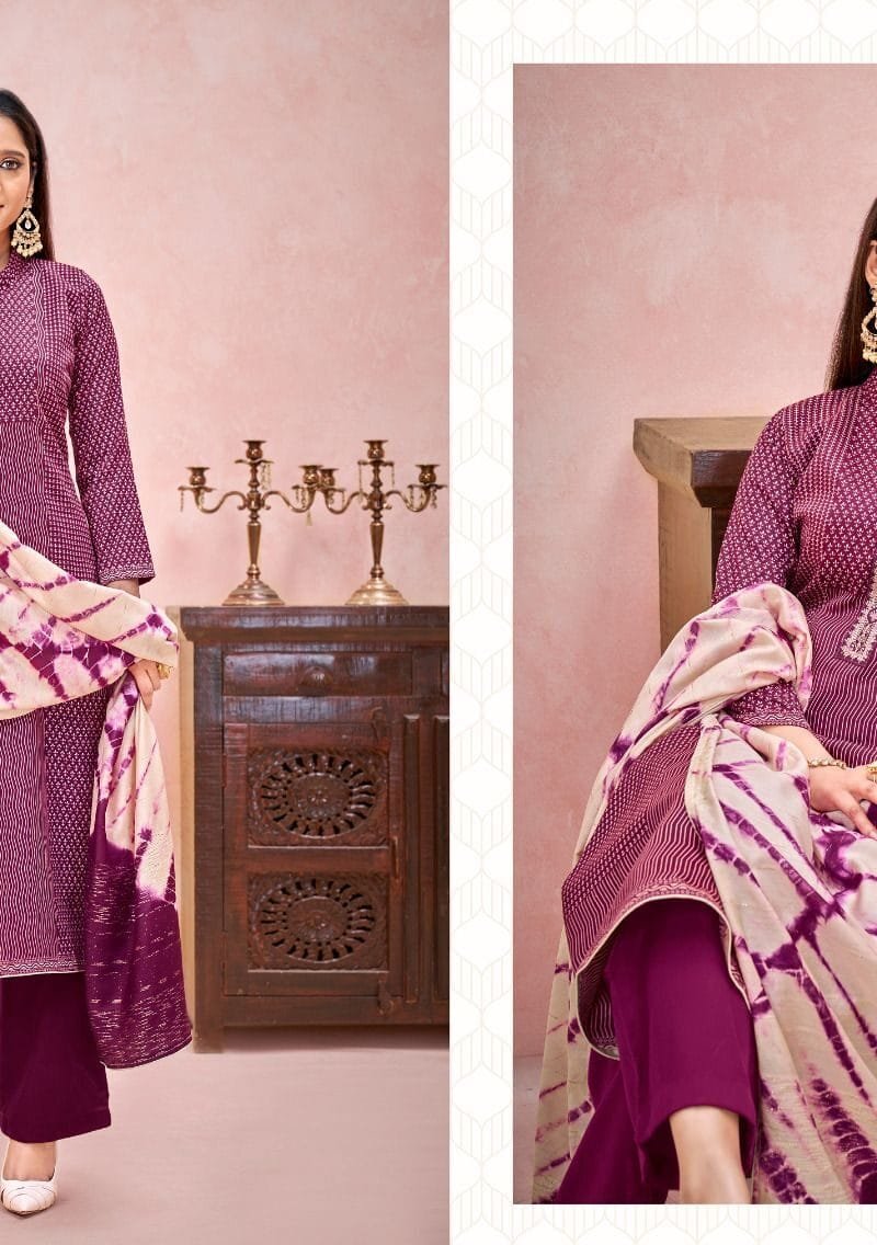 Vatika Alok Suit Pure Zam Designer Print with Stitched Embroidery Tie