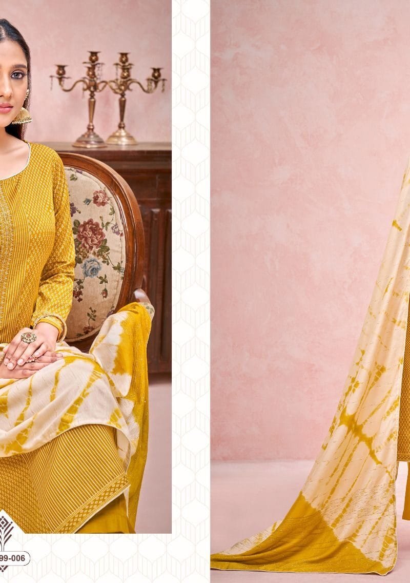 Vatika Alok Suit Pure Zam Designer Print with Stitched Embroidery Tie