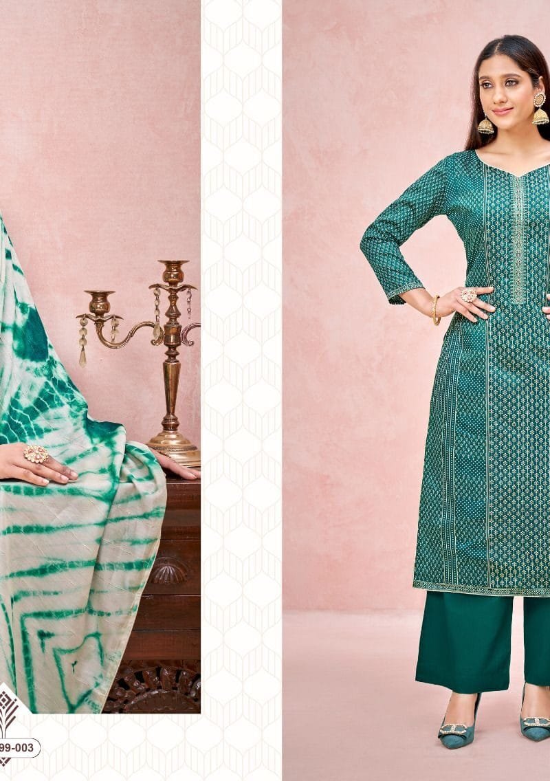 Vatika Alok Suit Pure Zam Designer Print with Stitched Embroidery Tie